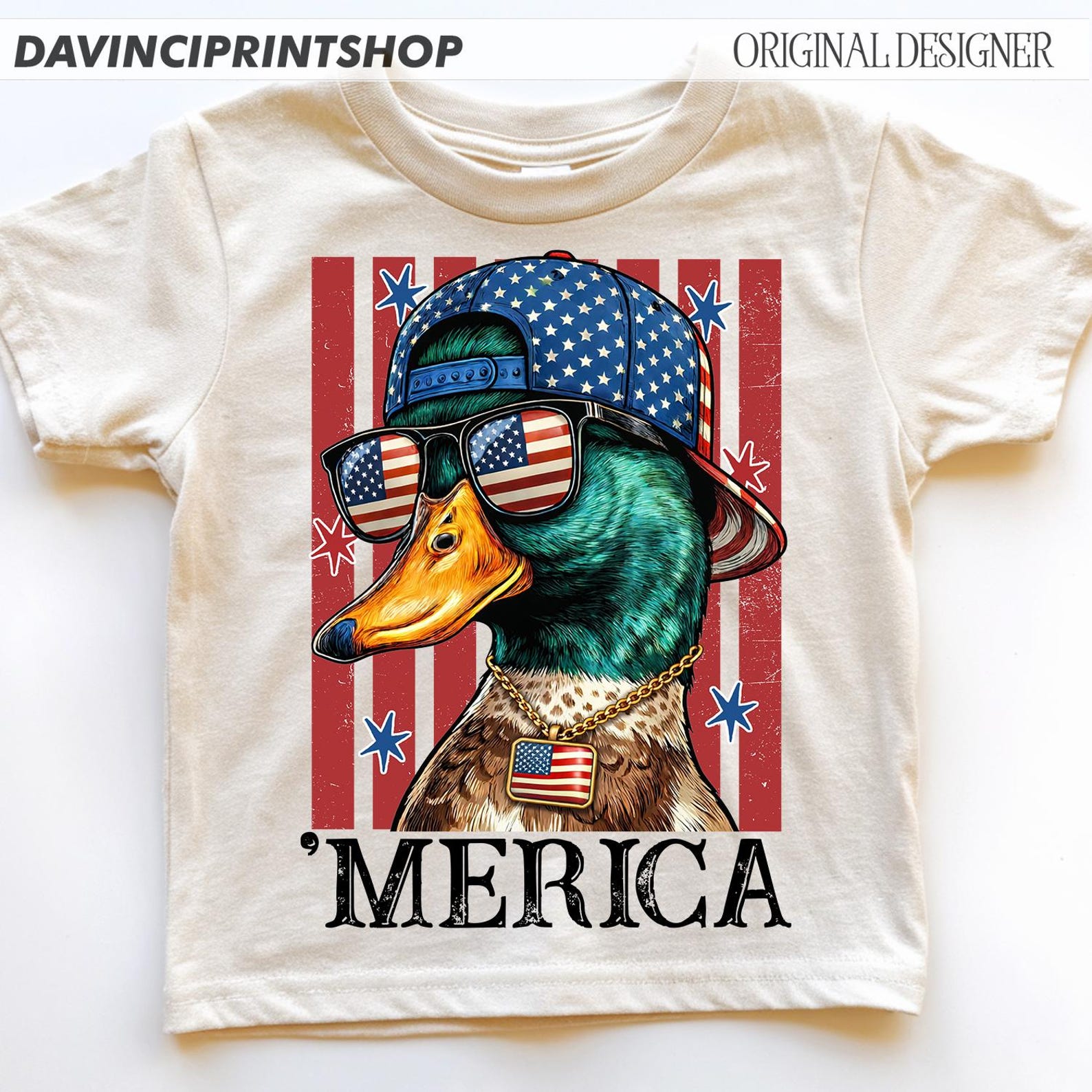 4th of July Mallard Duck Boy PNG | Funny Patriotic Duck Sublimation Design | USA Red White Blue Shirt PNG Download